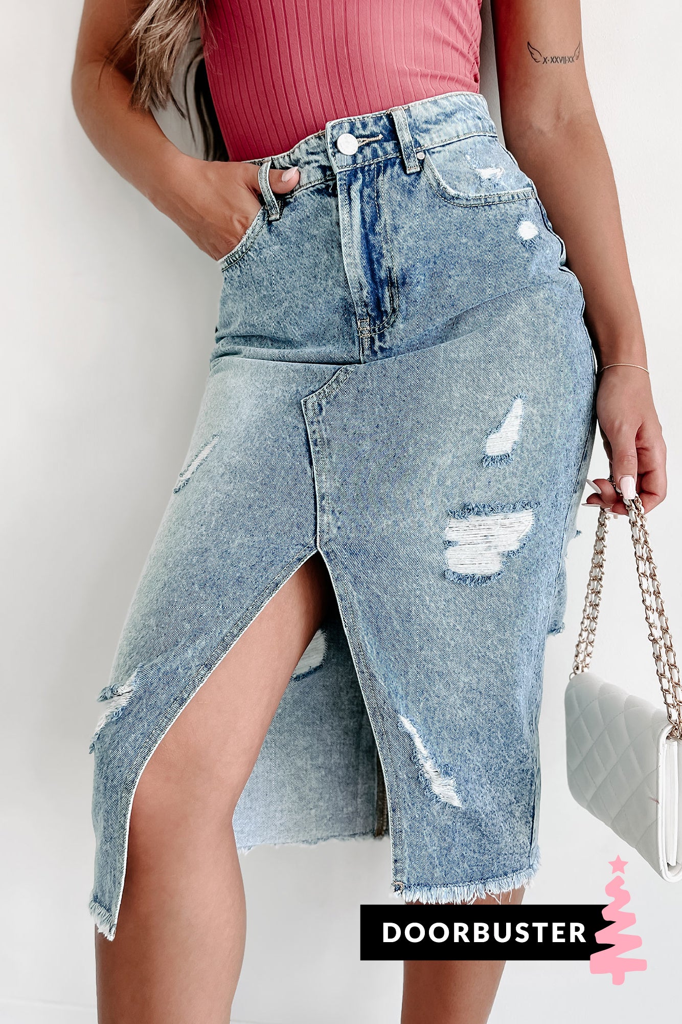 Amazon.com: Knee-Length Ripped Distressed Denim Skirt for Women Summer  Casual Skirts High Waist Front Split A-line Skirts (Blue, S) : Clothing,  Shoes & Jewelry