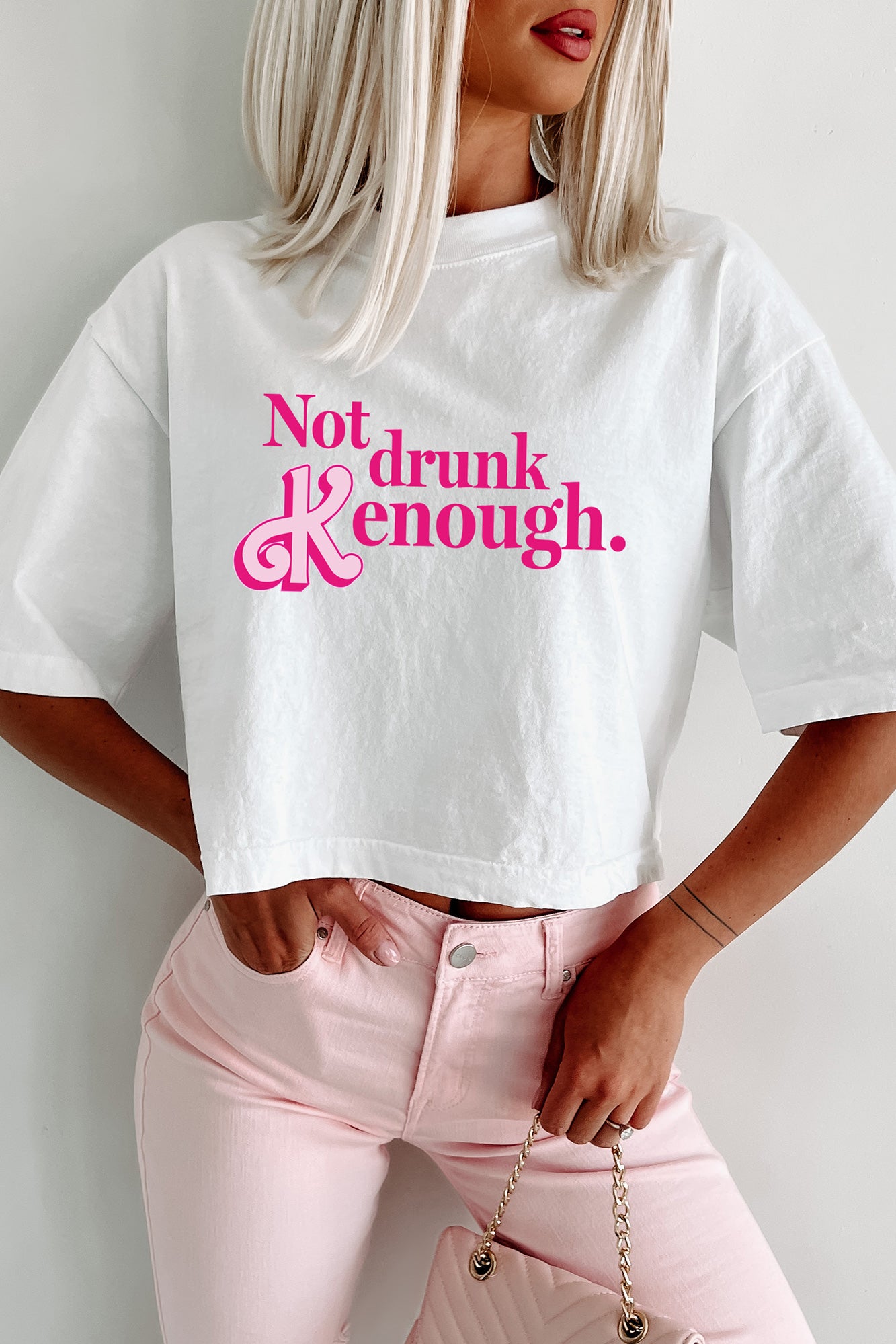 "Not Drunk Kenough" Oversized Graphic Crop Tee (White) - Print On Demand - NanaMacs