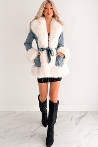 Ever So Chic Fur Trim Denim Jacket (Washed Blue) - NanaMacs