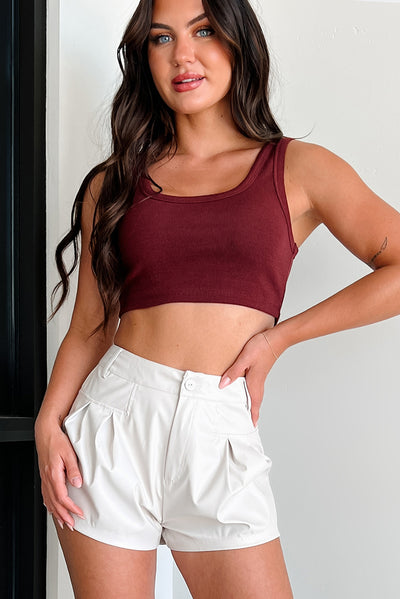 Just Basic Ribbed Crop Tank Top (Maroon) - NanaMacs