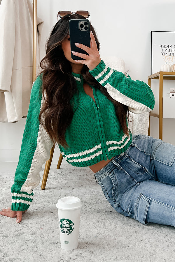 Made Varsity Zip-Up Sweater Jacket (Green) - NanaMacs