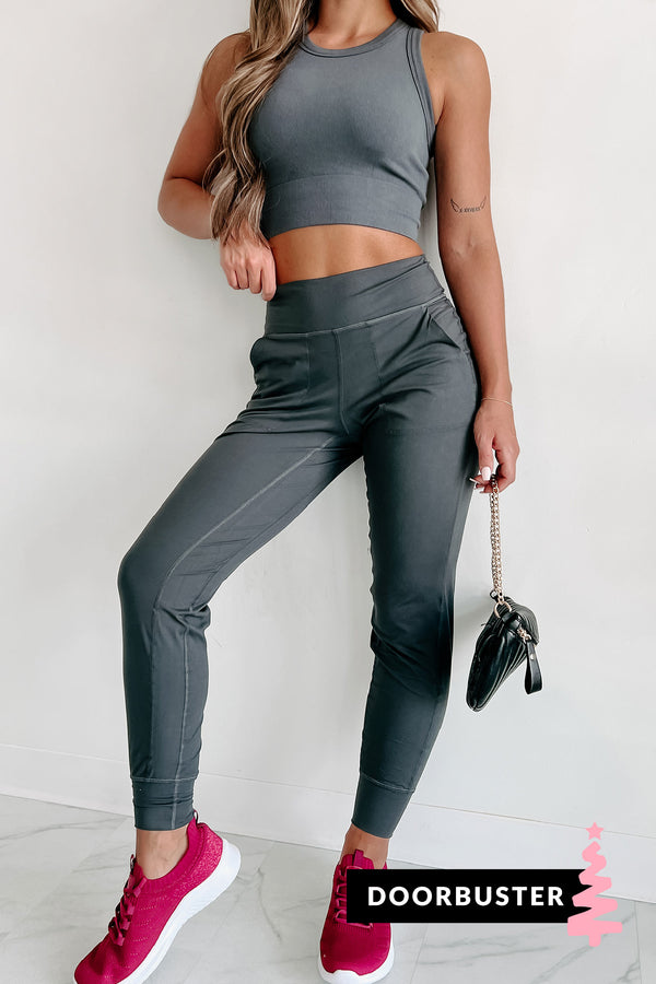 Doorbuster Late Night Trips High Waist Joggers (Charcoal) - NanaMacs