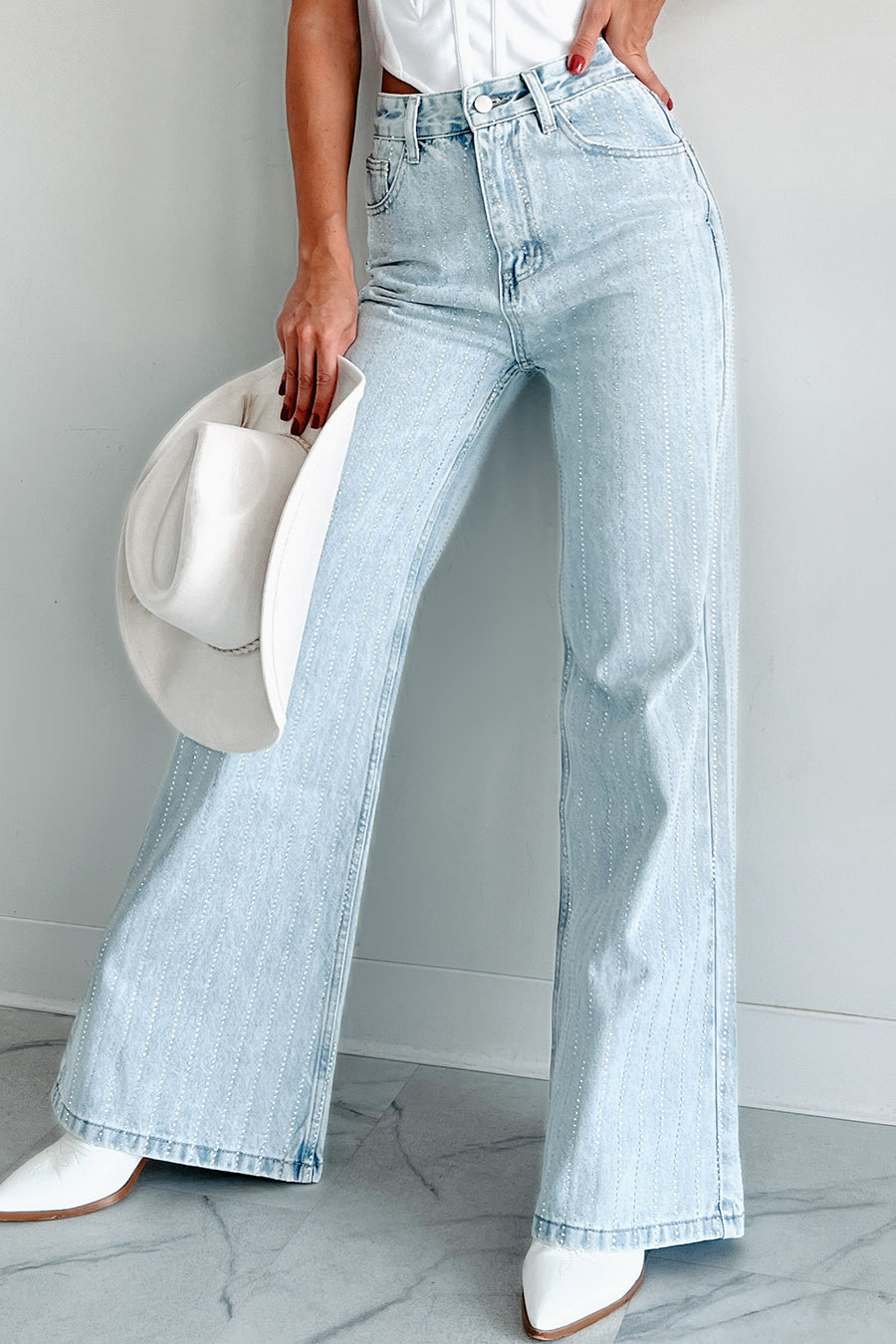 Little Bit Ritzy Rhinestone Straight Leg Jeans (Crystal Indigo) - NanaMacs