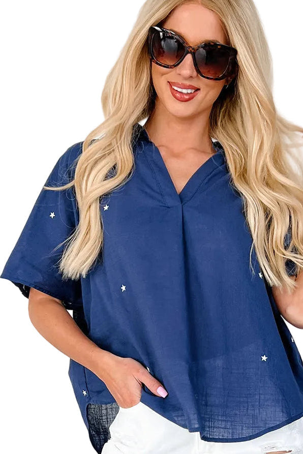 Stateside Star Embroidered Blouse (Navy/White) - NanaMacs