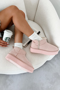 Sitka Style Contrast Stitch Platform Ankle Booties (Pink) - NanaMacs