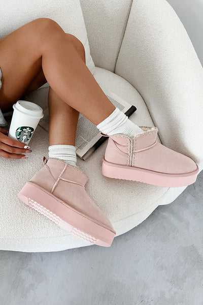 Sitka Style Contrast Stitch Platform Ankle Booties (Pink)