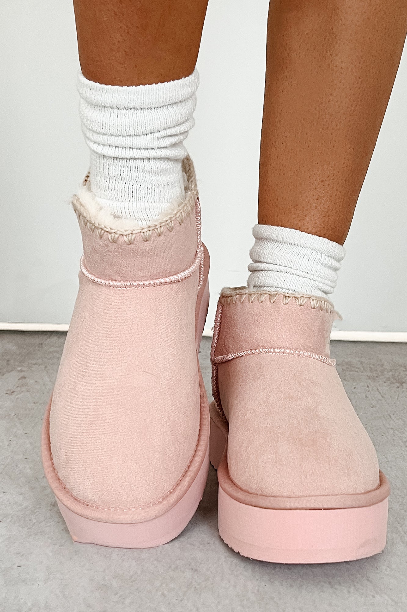 Sitka Style Contrast Stitch Platform Ankle Booties (Pink) - NanaMacs