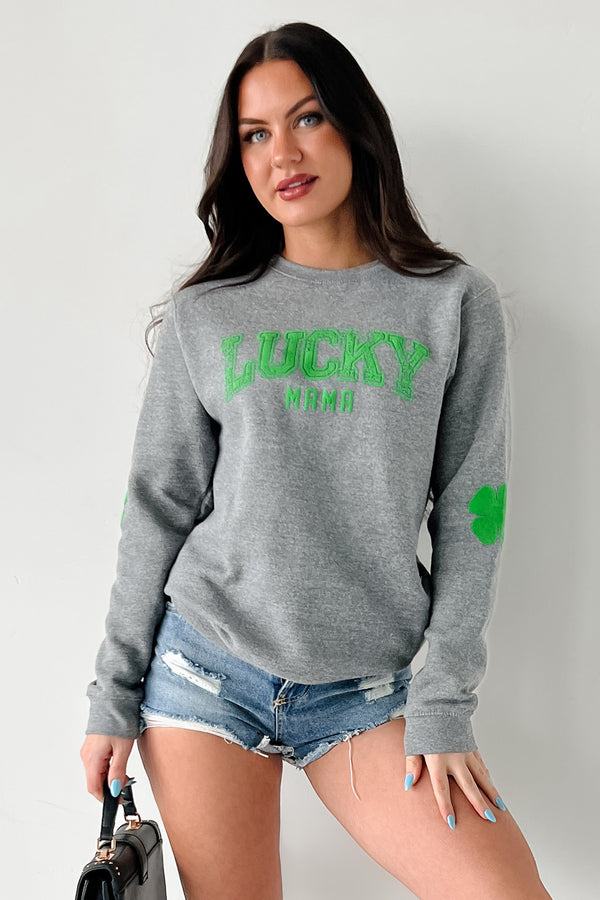 "LUCKY MAMA" Graphic Sweatshirt (Grey) - NanaMacs