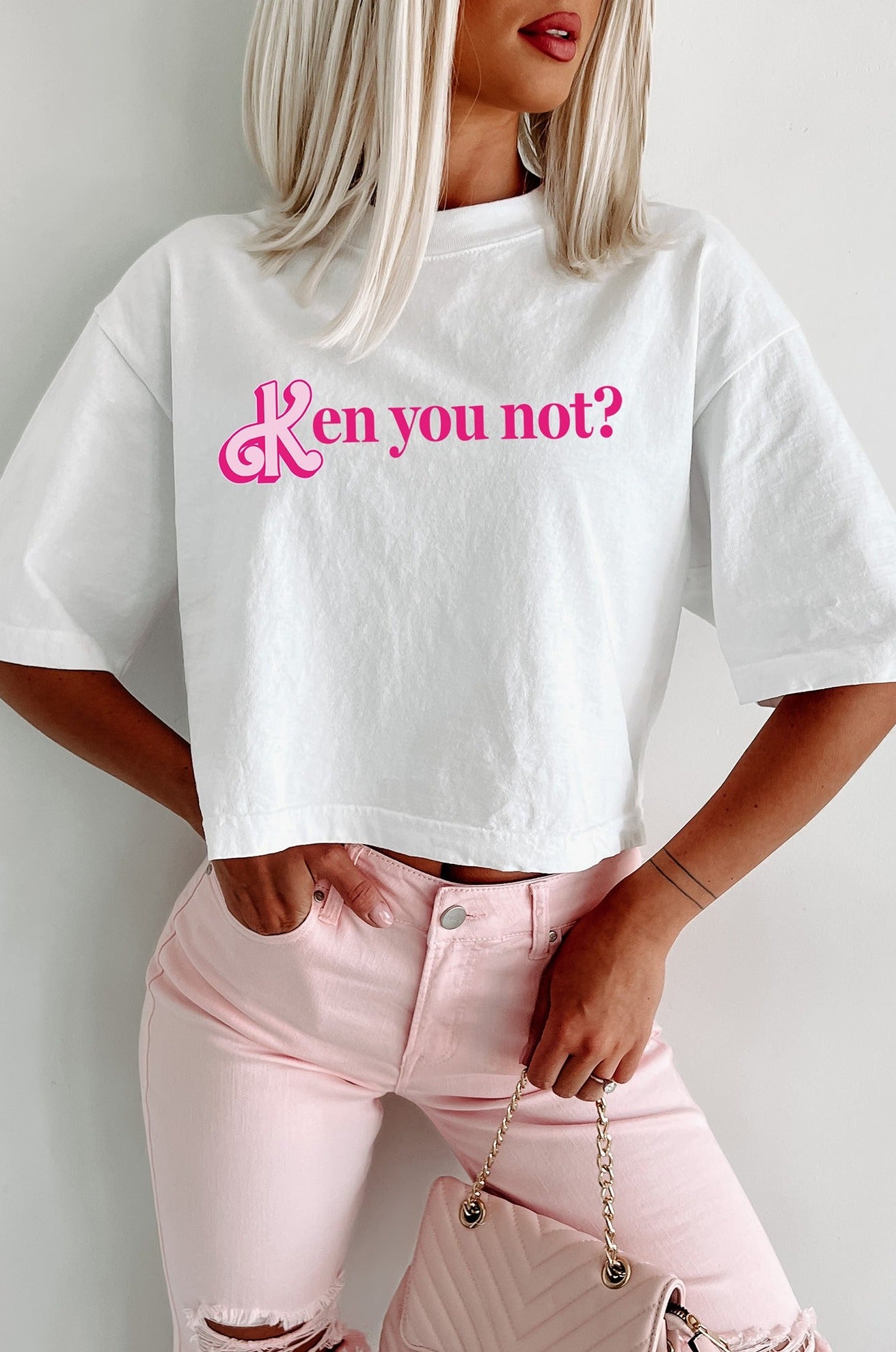 "Ken You Not" Oversized Graphic Crop Tee (White) - Print On Demand - NanaMacs