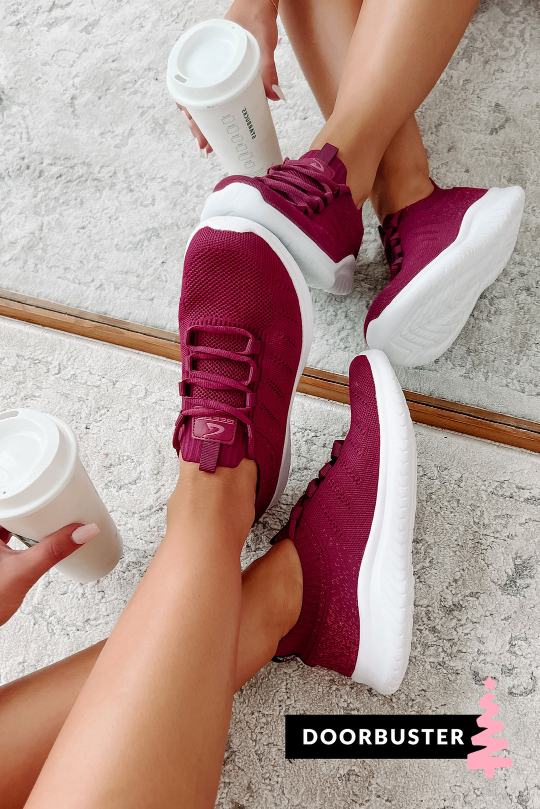 Doorbuster Pounding The Pavement Lace-Up Knit Sneaker (Berry) - NanaMacs