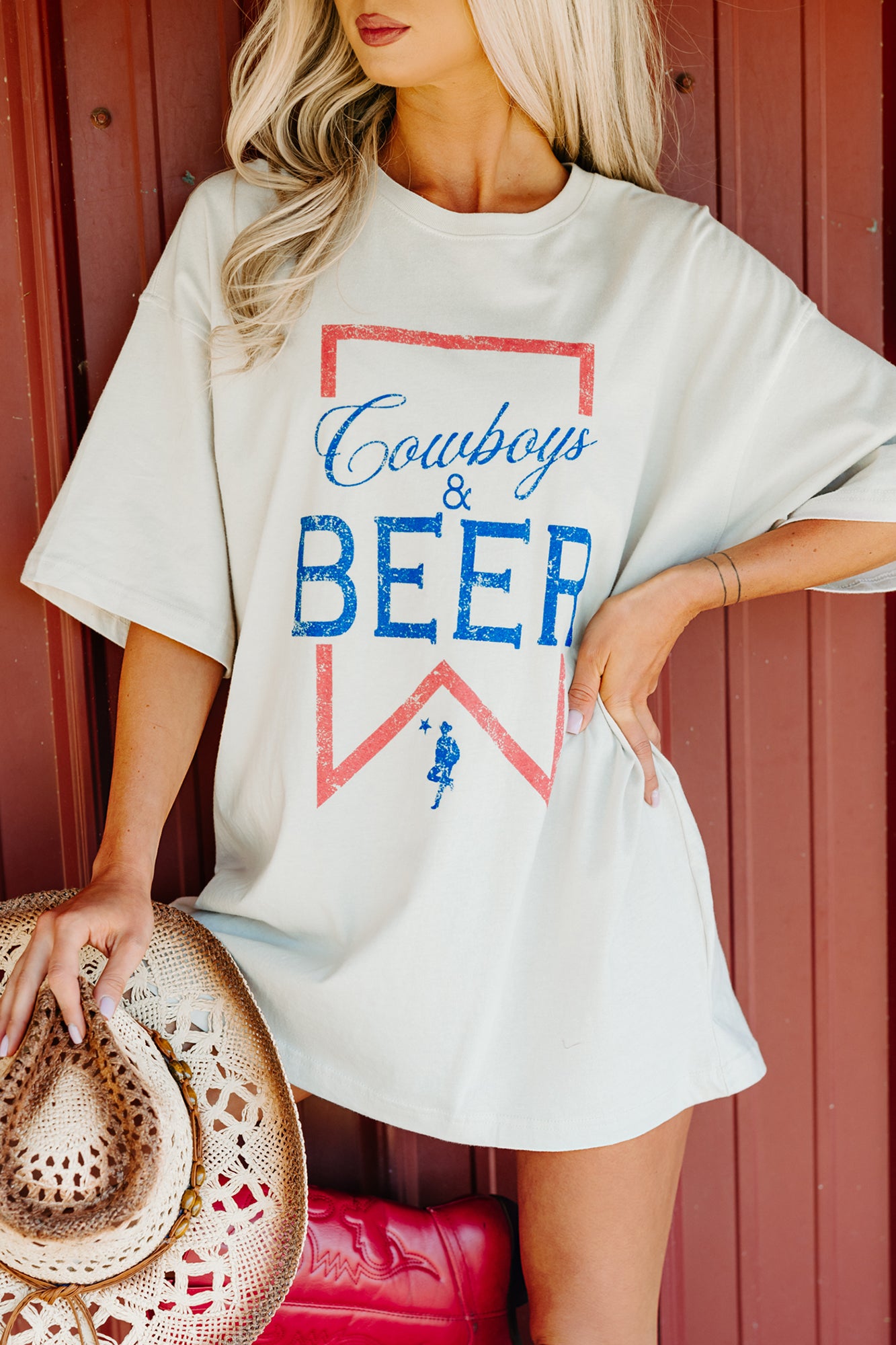 "Cowboy's & Beer" Graphic Tee (Bone) - NanaMacs