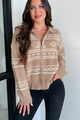 Cabin Trips Aztec Print Sweater Jacket (Taupe/White) - NanaMacs