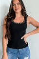 Cultivating Kindness Contrast Stitch Sweater Tank (Black) - NanaMacs