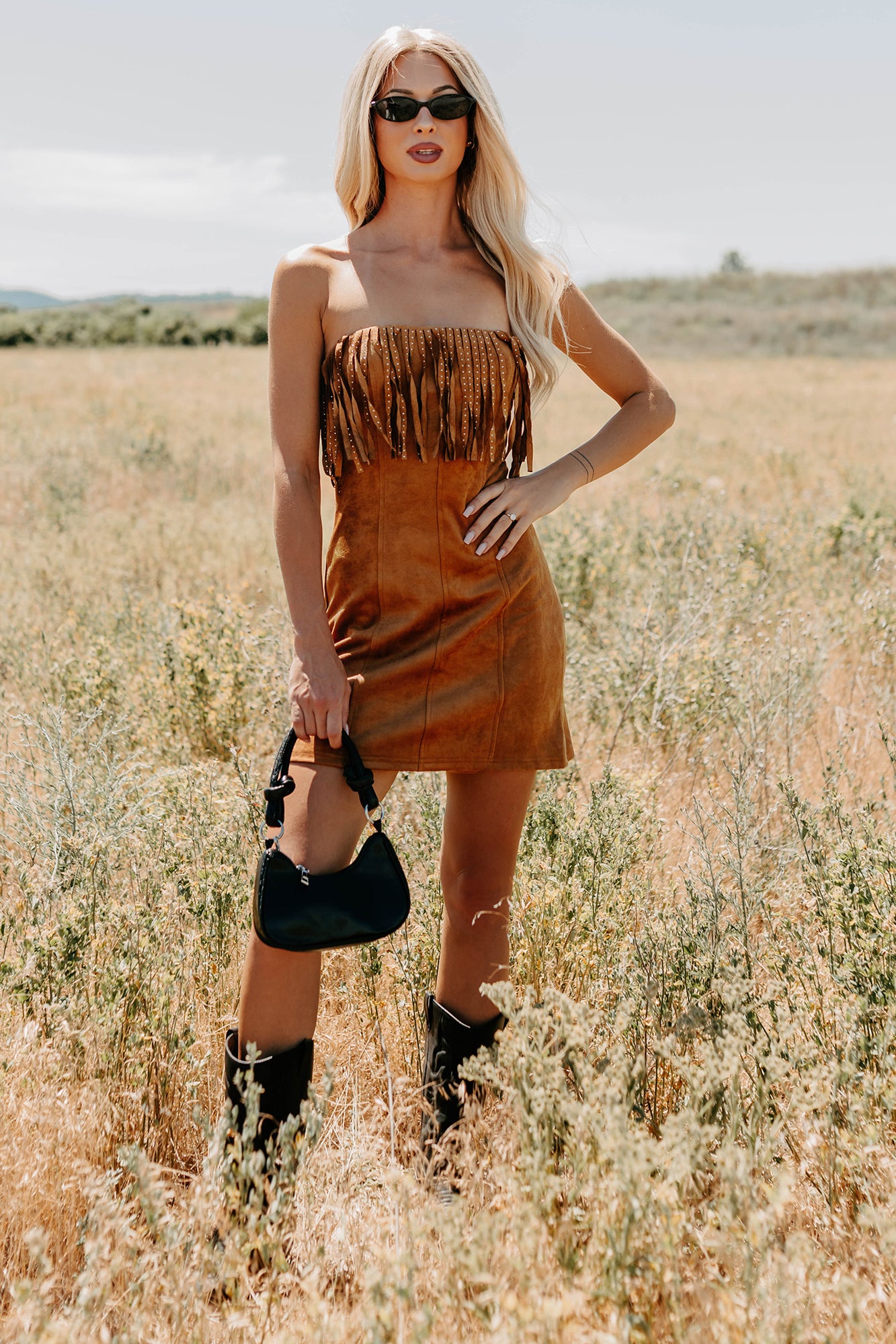 Women's Country Dreams Suede Fringe Mini Dress in Brown - Size L Women's Country Dreams Suede Fringe Mini Dress in Brown - Size L