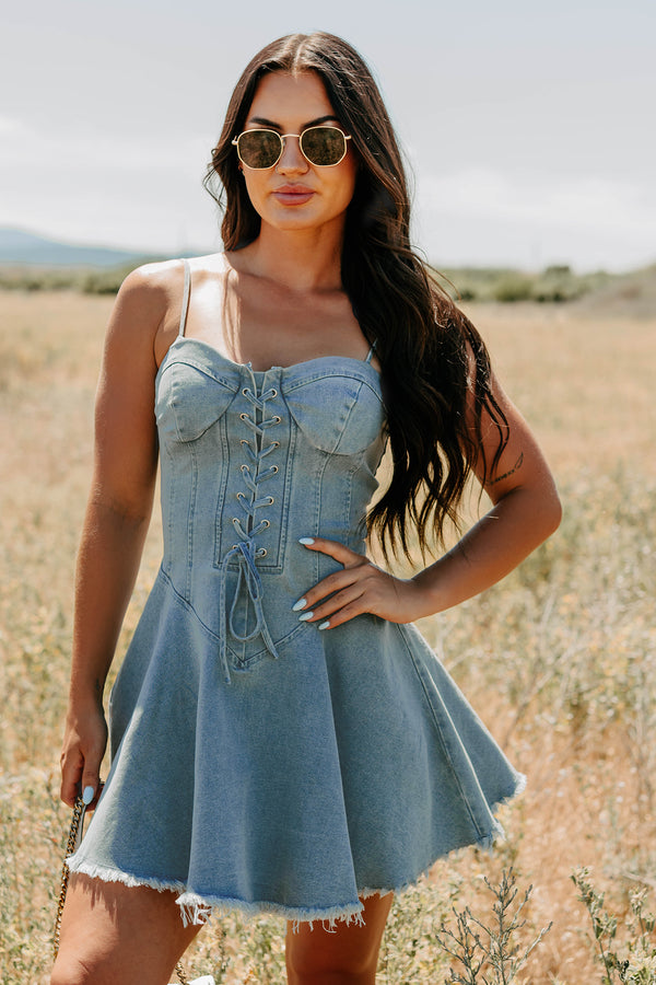 Watch Her Rise Sleeveless Denim Mini Dress (Denim) - NanaMacs