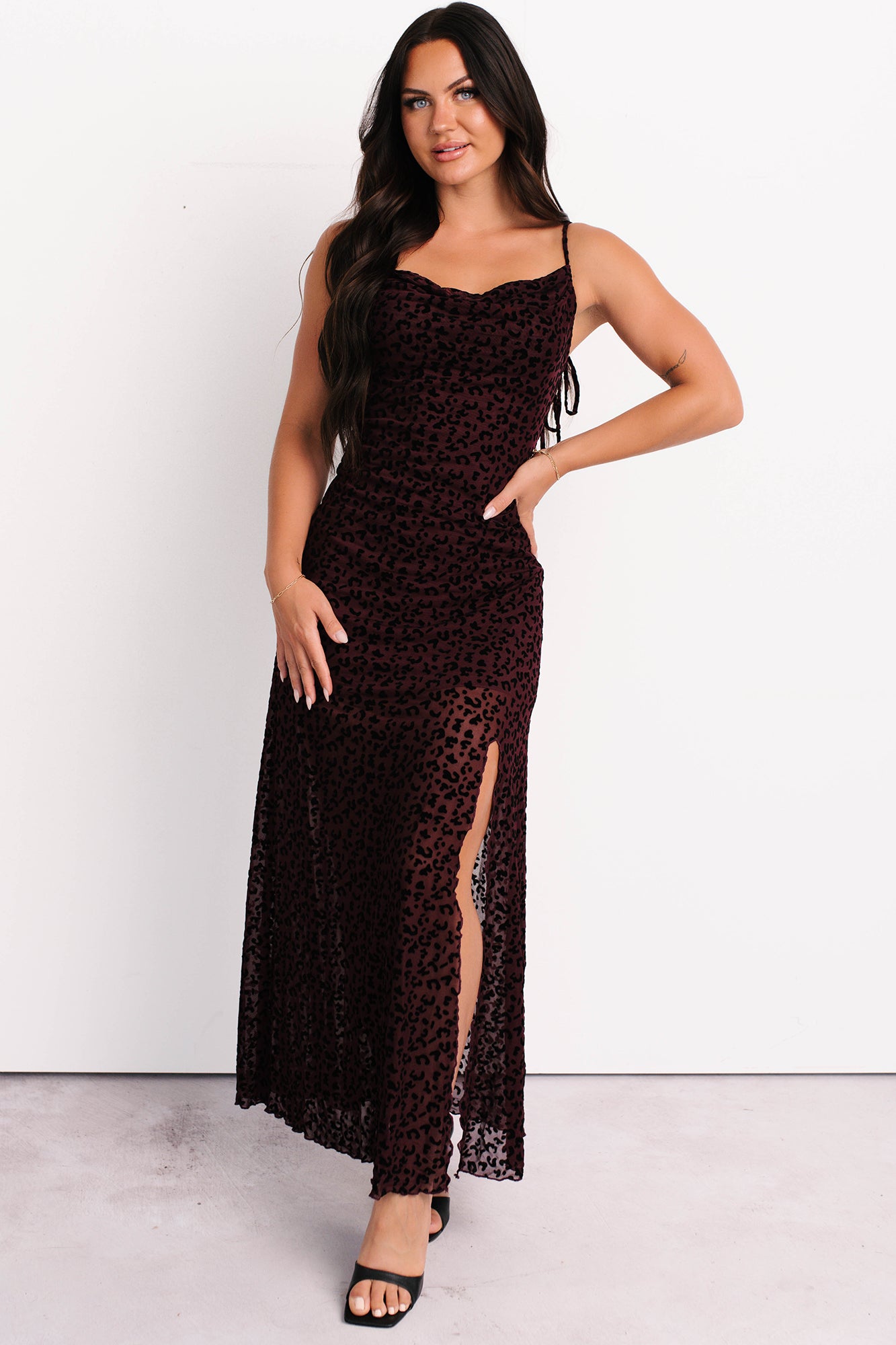 Stand On That Cowl Neck Leopard Maxi Dress (Burgundy) · NanaMacs