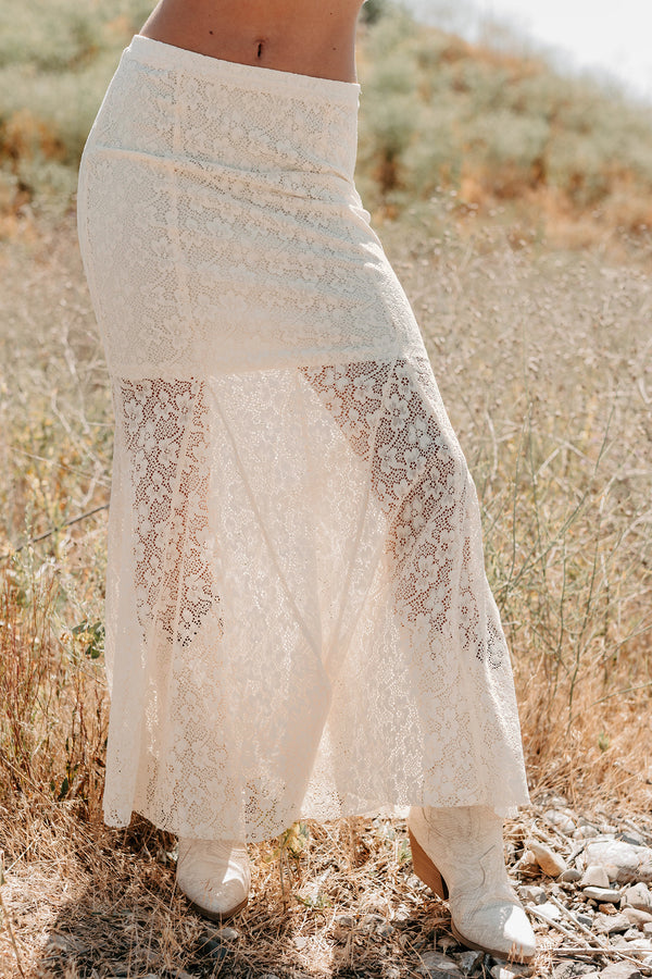 Hard Launch Love Floral Lace Maxi Skirt (Cream) - NanaMacs