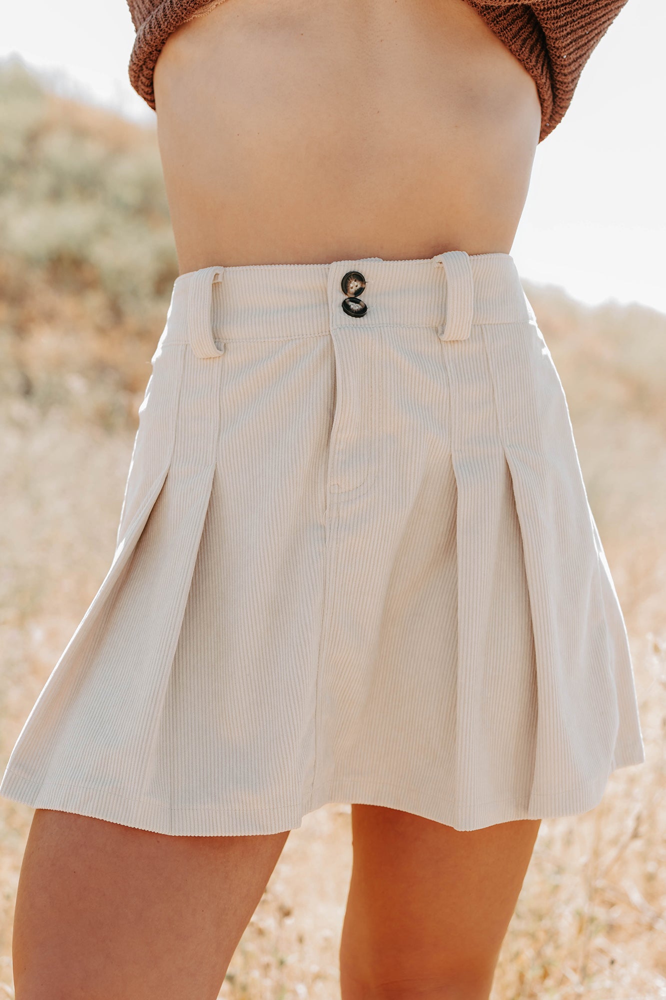 Spring In The Air Corduroy Mini Skirt (Beige) - NanaMacs