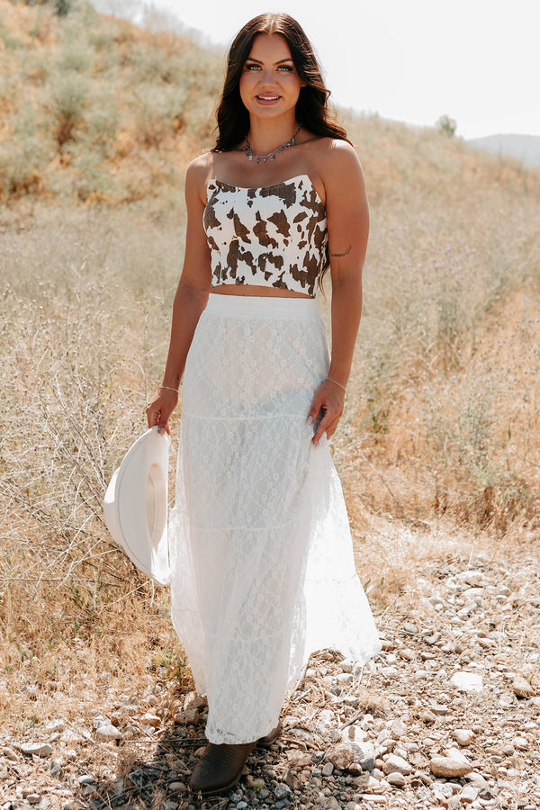 Golden Haze Floral Lace Tiered Maxi Skirt (Off White) - NanaMacs