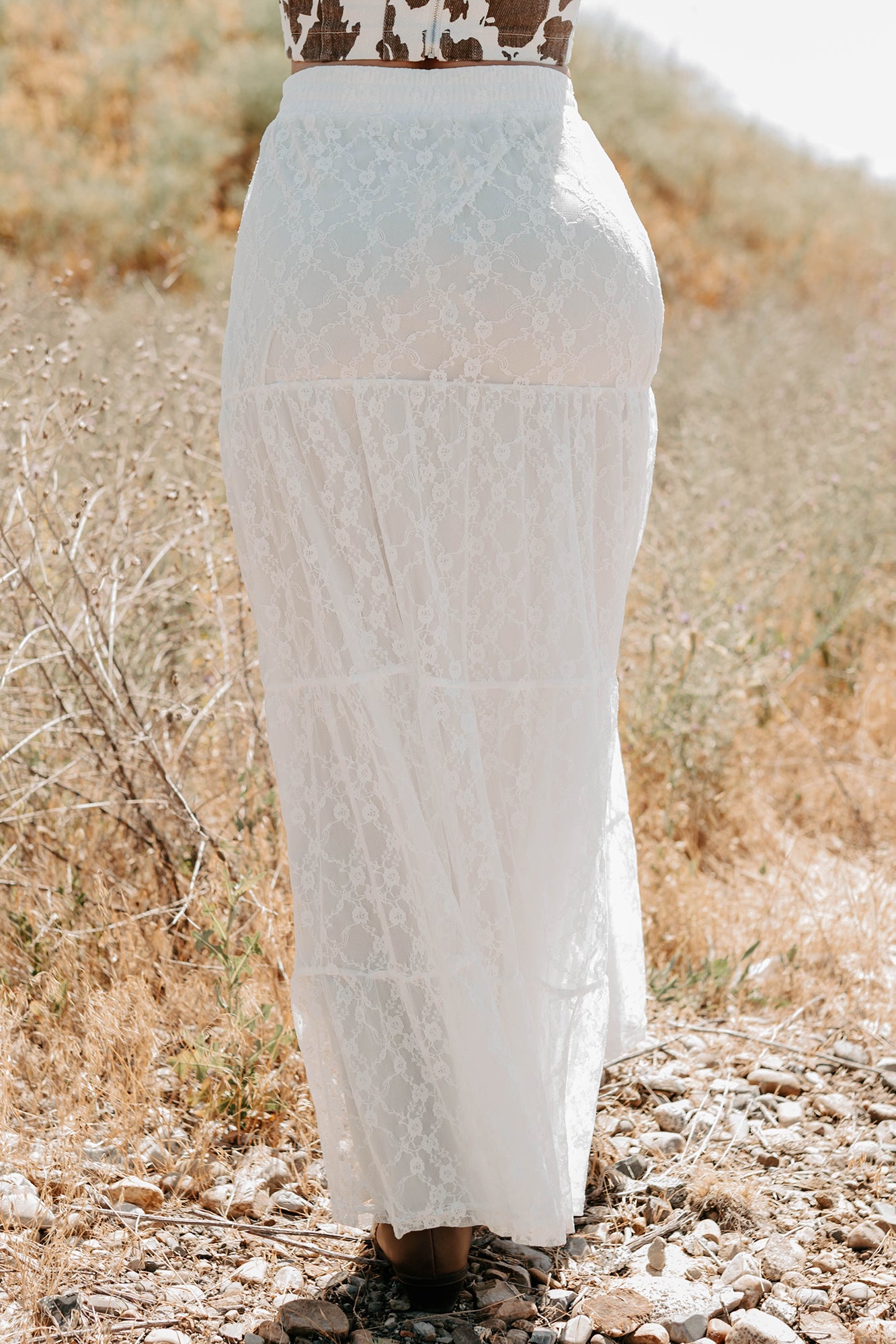 Golden Haze Floral Lace Tiered Maxi Skirt (Off White) · NanaMacs