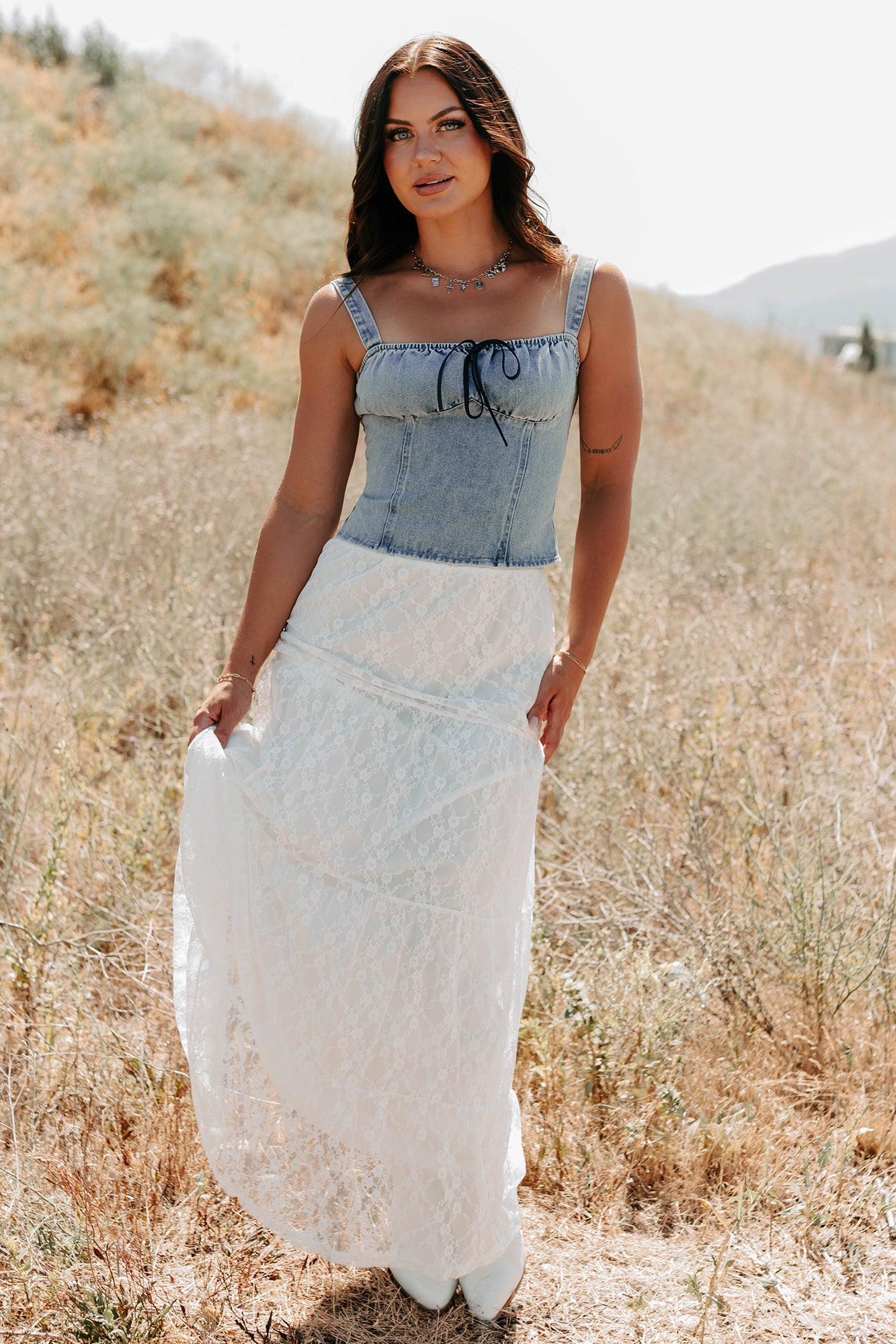 Fast Lane Living Denim Bustier Top (Denim) - NanaMacs