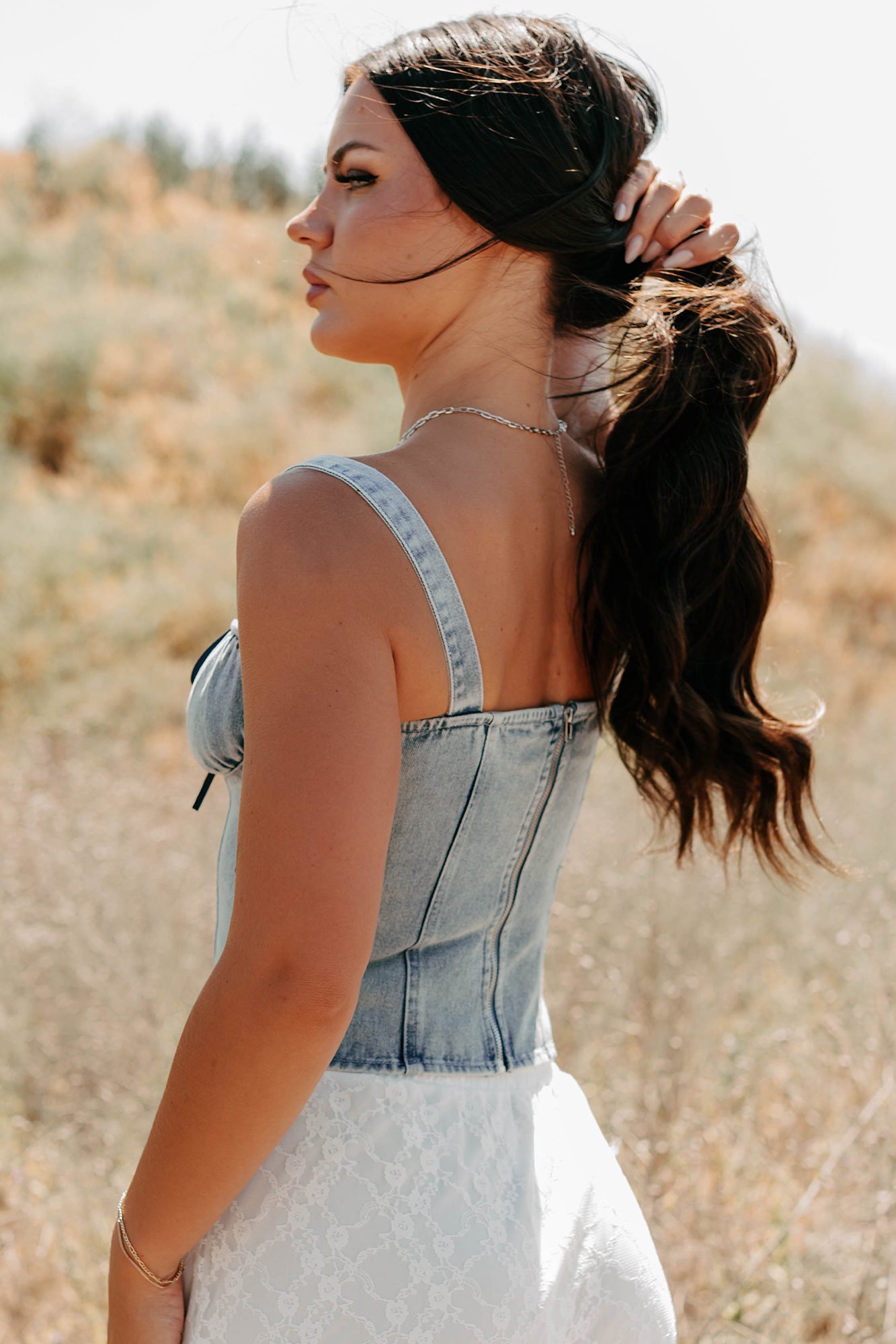 Fast Lane Living Denim Bustier Top (Denim) - NanaMacs