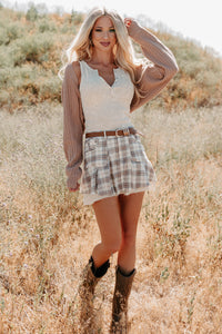 Pretty Feelings Plaid Mini Skirt (Cream) - NanaMacs