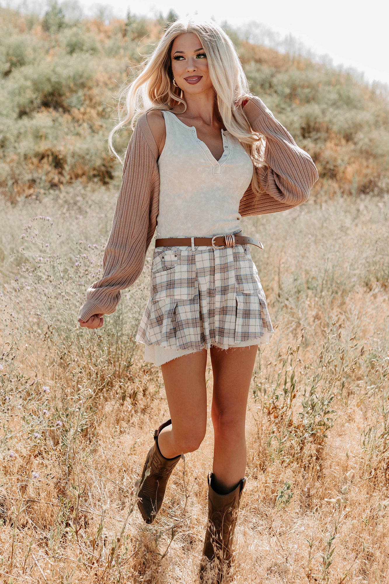 Pretty Feelings Plaid Mini Skirt (Cream) - NanaMacs