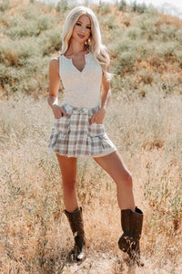 Pretty Feelings Plaid Mini Skirt (Cream) - NanaMacs