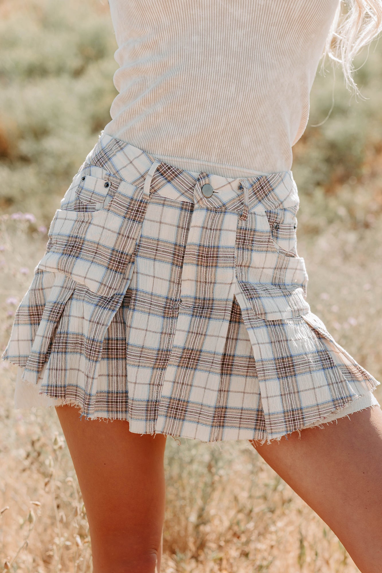 Pretty Feelings Plaid Mini Skirt (Cream) - NanaMacs
