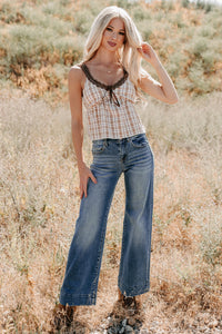 Girly & Dreamy Plaid Tank Top (Cream/Brown) - NanaMacs