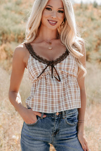 Girly & Dreamy Plaid Tank Top (Cream/Brown) - NanaMacs