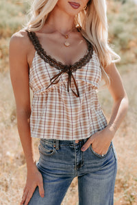 Girly & Dreamy Plaid Tank Top (Cream/Brown) - NanaMacs
