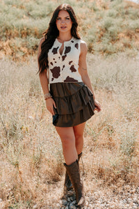 Make My Day Faux Leather Ruffle Mini Skirt (Chocolate) - NanaMacs