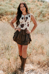 Make My Day Faux Leather Ruffle Mini Skirt (Chocolate) - NanaMacs