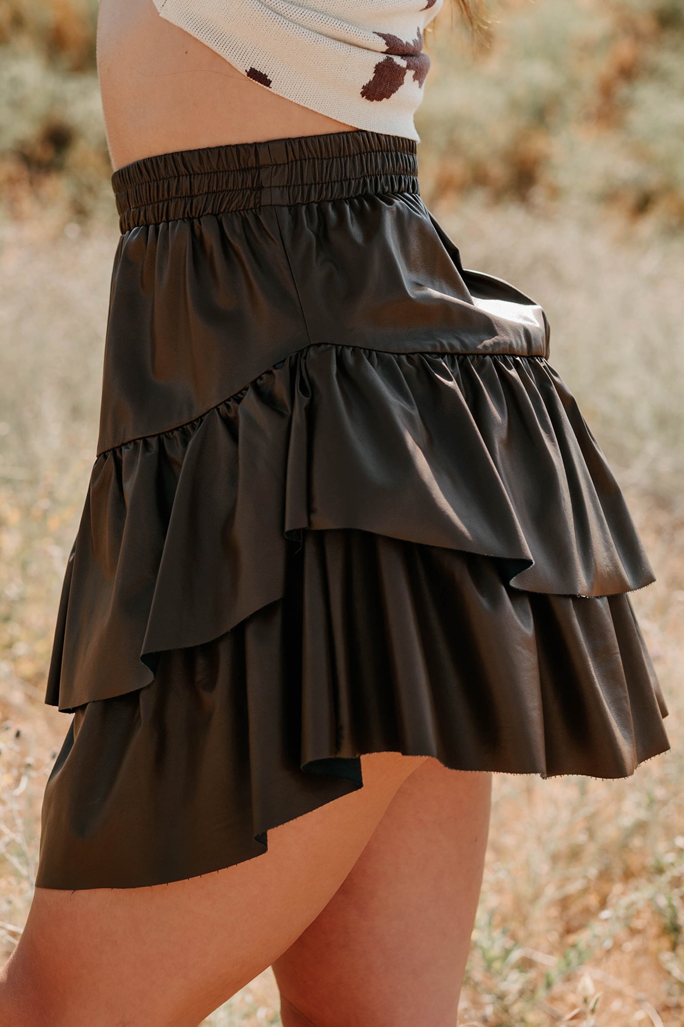 Make My Day Faux Leather Ruffle Mini Skirt (Chocolate) - NanaMacs