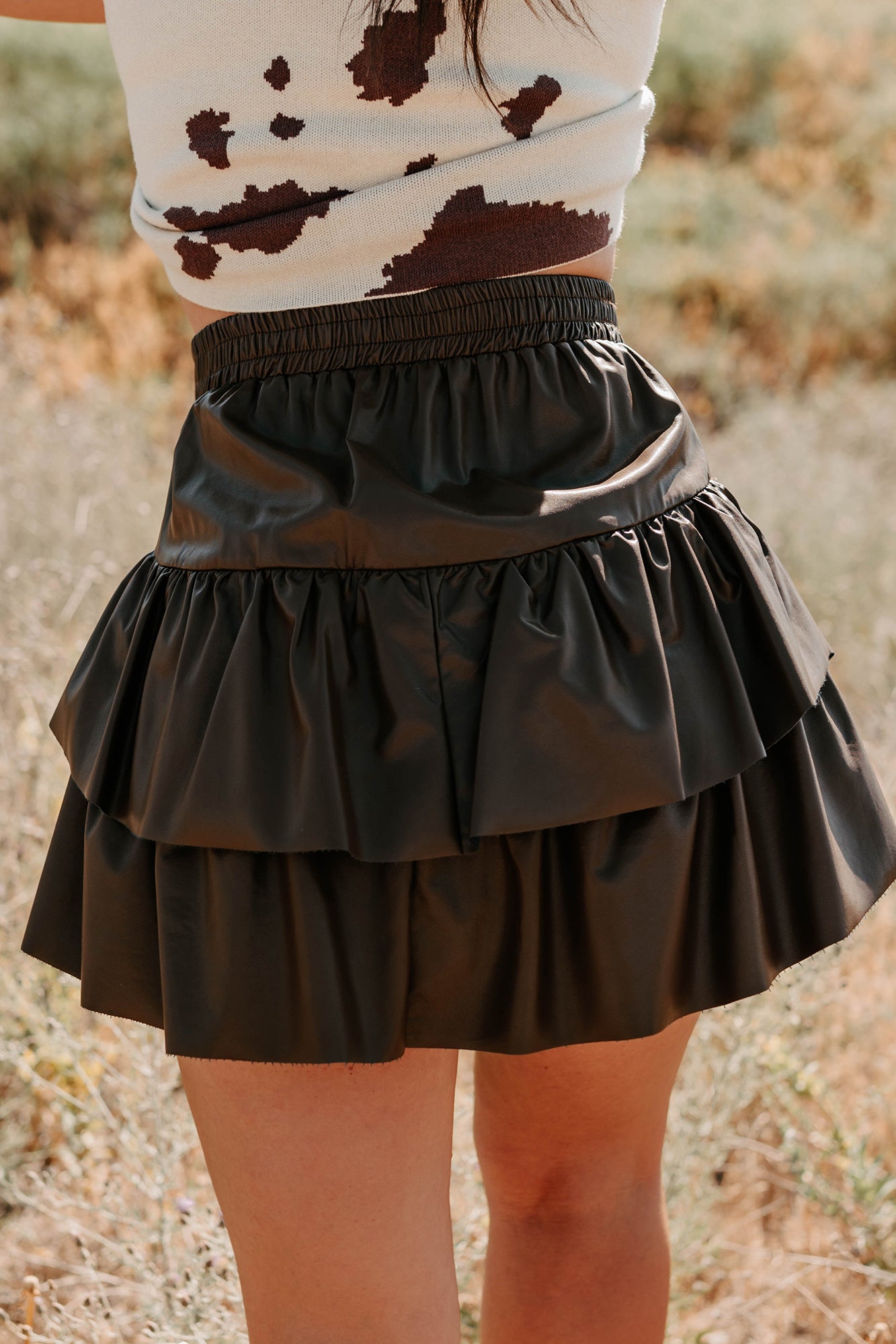 Make My Day Faux Leather Ruffle Mini Skirt (Chocolate) - NanaMacs