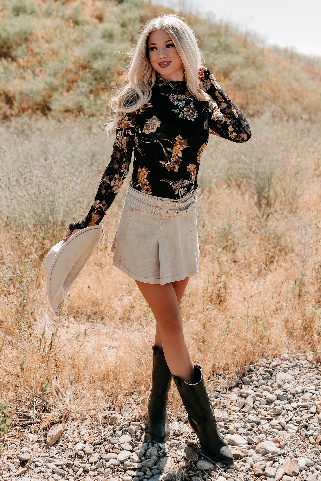 Cool, Calm & Collected Belted Denim Mini Skirt (Khaki) · NanaMacs
