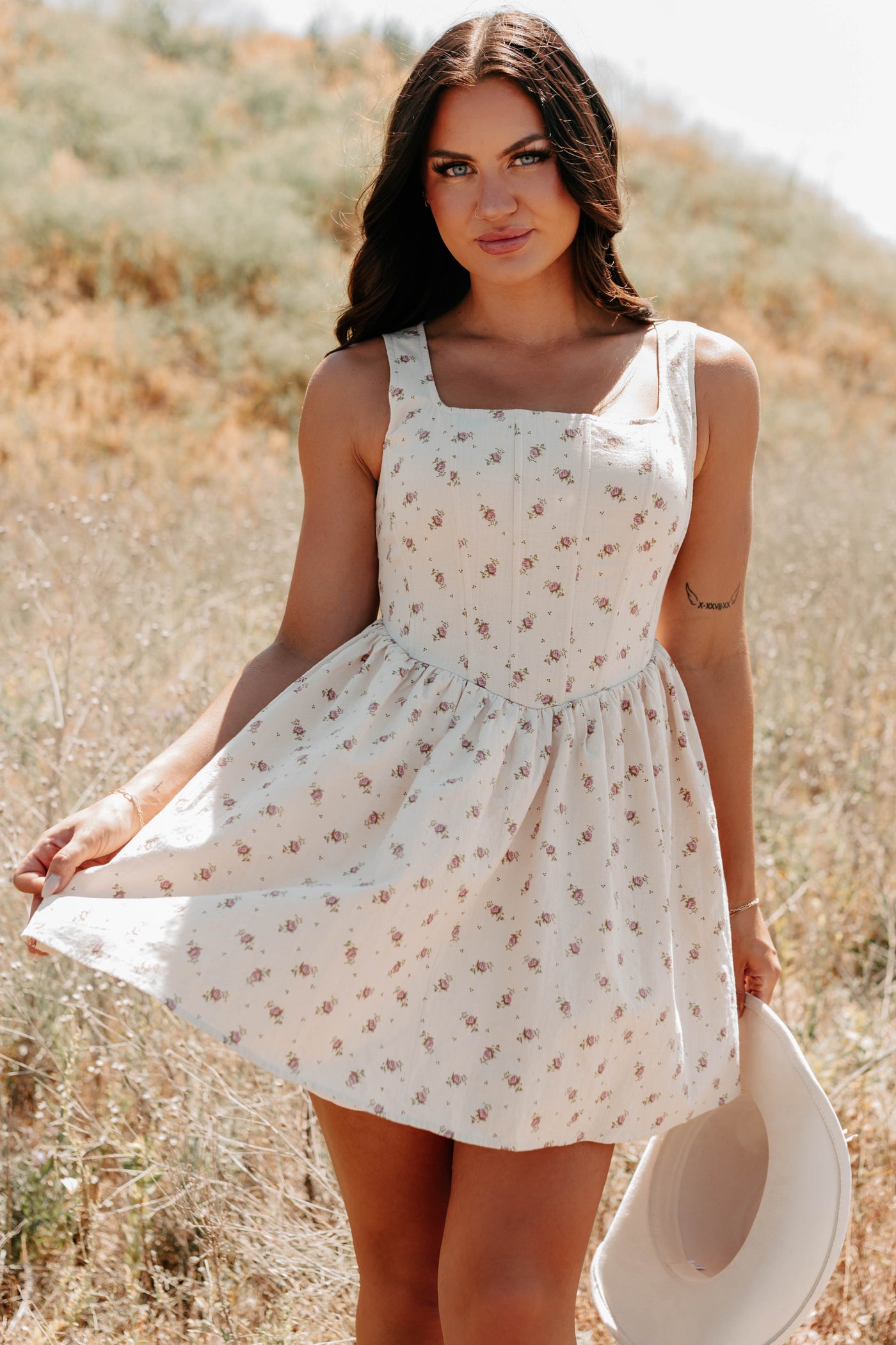 Blush Tells All Square Neck Floral Mini Dress (Natural) - NanaMacs