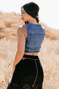 Downhome Darling Sleeveless Denim Vest (Blue Haze) - NanaMacs