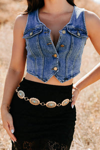 Downhome Darling Sleeveless Denim Vest (Blue Haze) - NanaMacs