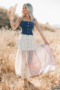 End Of Beginning Pleated Denim Tank Top (Denim) - NanaMacs