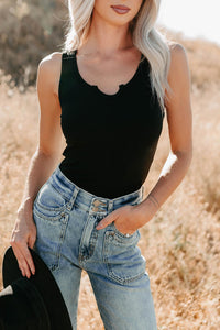 Daily Icon Notched Signature 8 Rib Knit Tank (Black) - NanaMacs