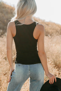 Daily Icon Notched Signature 8 Rib Knit Tank (Black) - NanaMacs