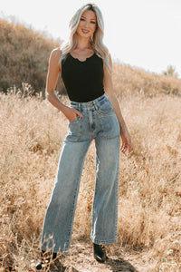 Daily Icon Notched Signature 8 Rib Knit Tank (Black) - NanaMacs