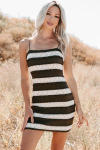 Later Babes Striped Lace Mini Dress (Brown) - NanaMacs