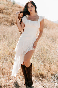 Perfectly Peachy Off The Shoulder Mini Dress (Ivory) - NanaMacs