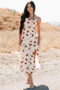 Inner Goddess Sleeveless Floral Midi Dress (Cream) - NanaMacs
