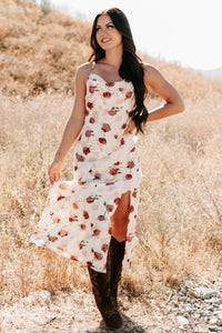 Inner Goddess Sleeveless Floral Midi Dress (Cream) - NanaMacs