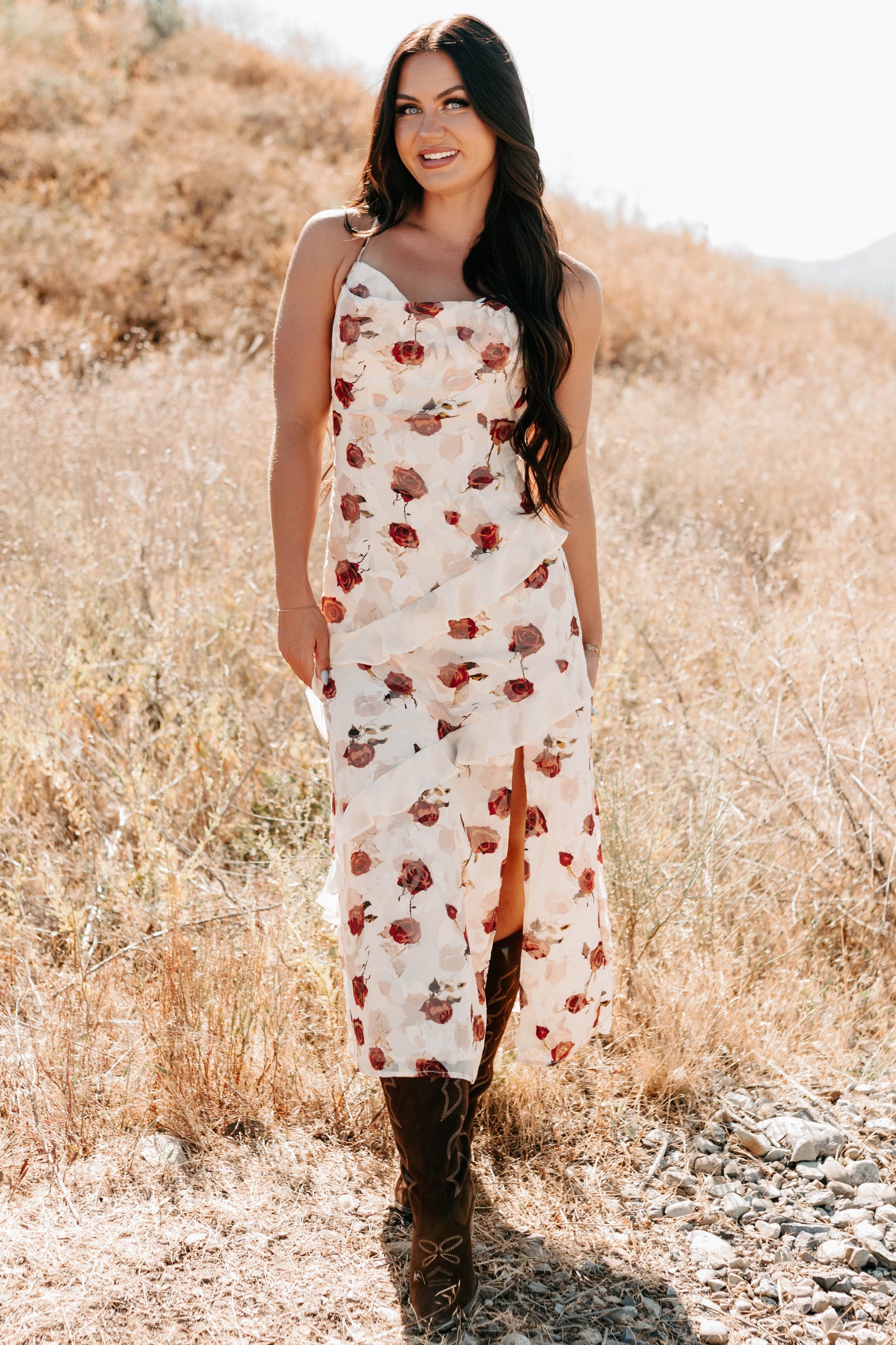 Inner Goddess Sleeveless Floral Midi Dress (Cream) - NanaMacs